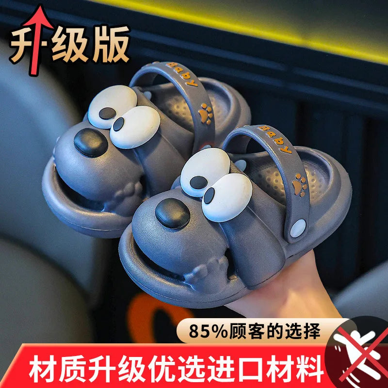 Adorable 2025 New Soft Bottom Indoor Outdoor Anti-Slip Boys Girls Yellow Dog EVA Clog Shoes Two-Way Wear Cute Sandals